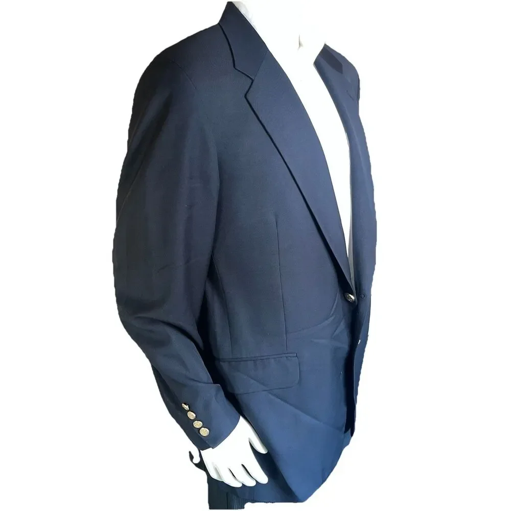 Vintage HICKEY FREEMAN Bespoke  Men’s 44L Blazer Wool Gold Button Sport Coat